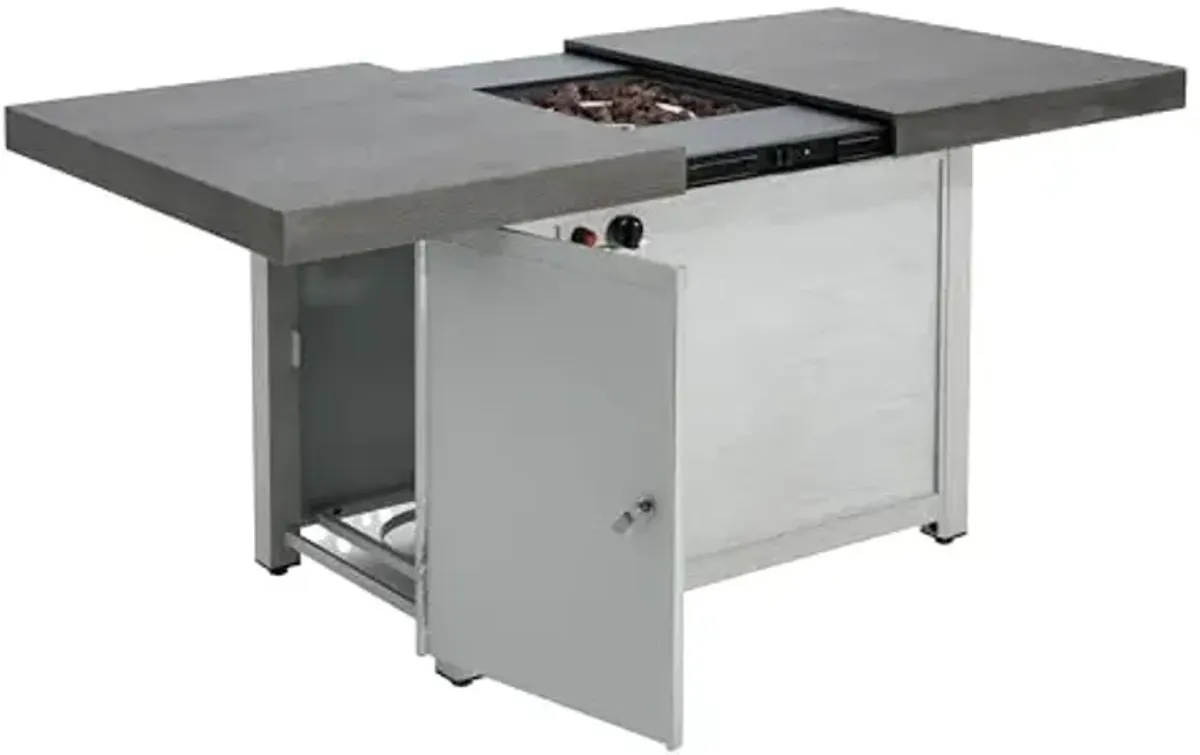 Christopher Knight Home Akali Extendable Outdoor Fire Pit Table with Lava Rocks and Protect Cover, Aluminium Alloy Tabletop Fire Pit with Steel Frame, Patio Fireplace Table, 50000 BTU, Dark Grey