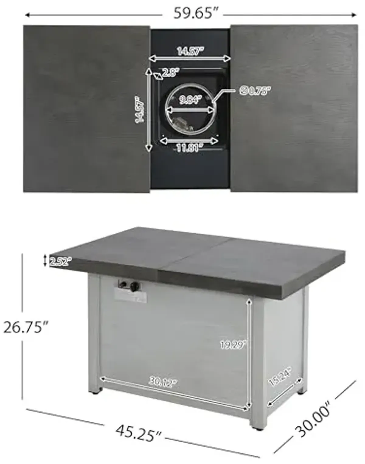 Christopher Knight Home Akali Extendable Outdoor Fire Pit Table with Lava Rocks and Protect Cover, Aluminium Alloy Tabletop Fire Pit with Steel Frame, Patio Fireplace Table, 50000 BTU, Dark Grey