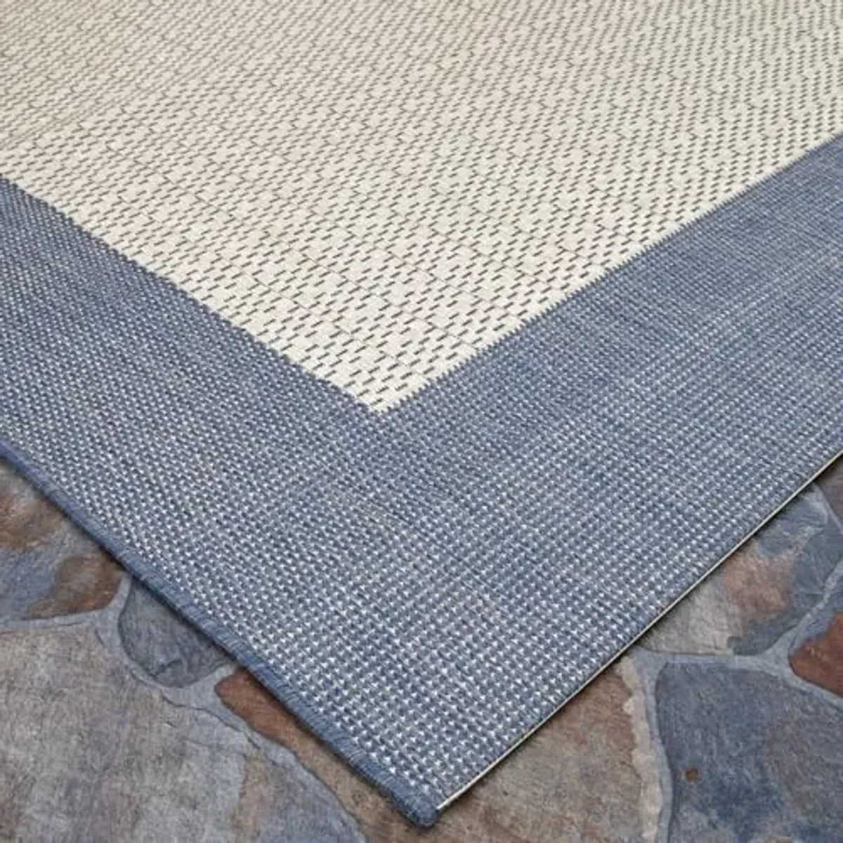 Couristan Recife Indoor Outdoor Rug - Checkered Field 7'6" Square in Ivory and Blue, Hose Washable, Low Pile, Pet- Kid Friendly Home Decor for Living Room, Patio Furniture Set, Kitchen