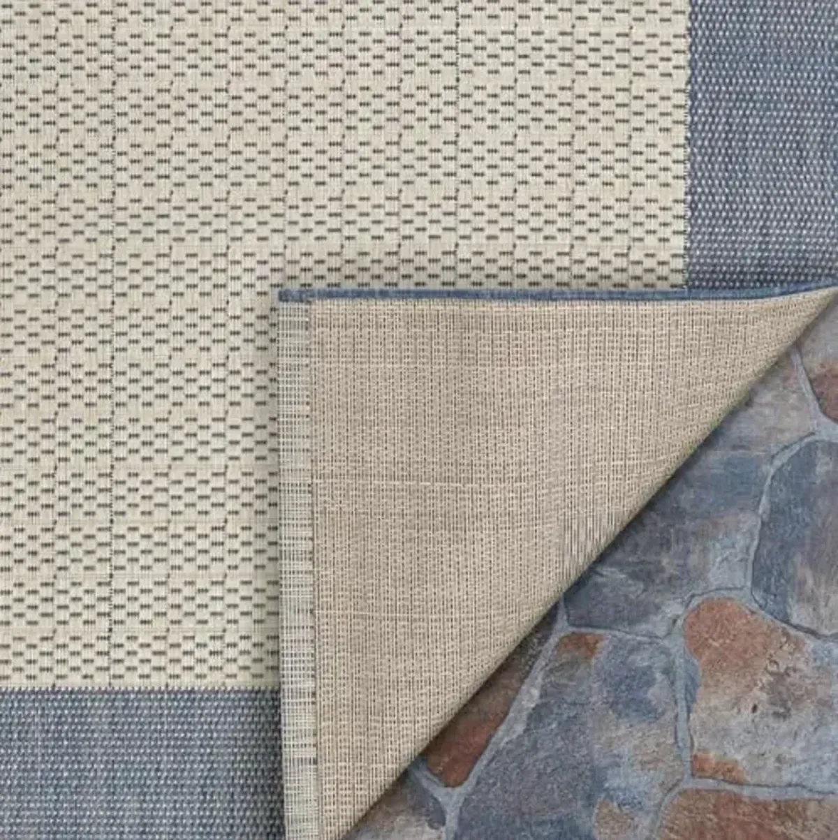 Couristan Recife Indoor Outdoor Rug - Checkered Field 5'3" x 7'6" Rectangle in Ivory and Blue, Solid Low Pile Floor Covering for Living Room, Patio Furniture Set, Kitchen, Indoor Home Decor