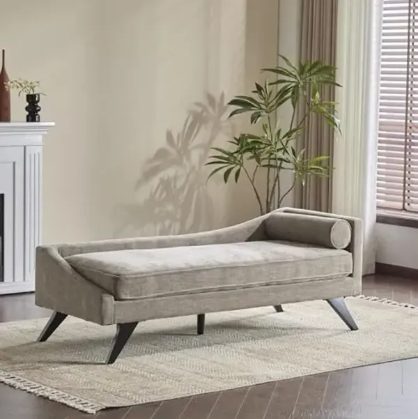 Christopher Knight Home Cagle Upholstered Loveseat Sofa with Splayed Legs, Birch Wood Frame Lounge Chair, Living Room Chaise Lounge Chair Indoor, Soft Lounge Sofa with Rolled Accent Pillow, Khaki