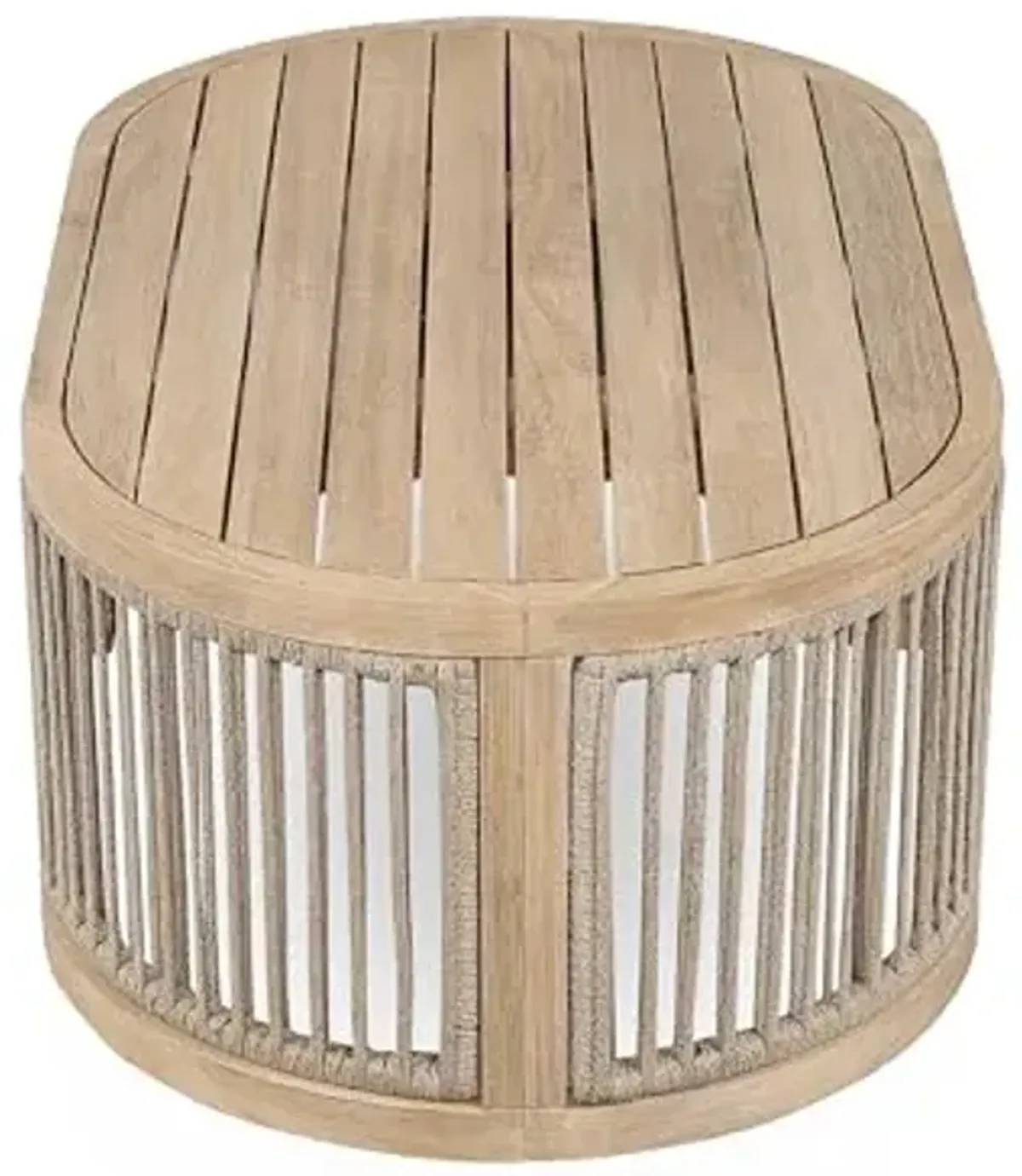 Christopher Knight Home Buekaz Outdoor Acacia Wood Coffee Table with Woven Rope Accents, Outdoor Patio Slatted Oval Centerpiece, Boho Chic Garden Sofa Side Accent Table for Modern Decor, Light Teak