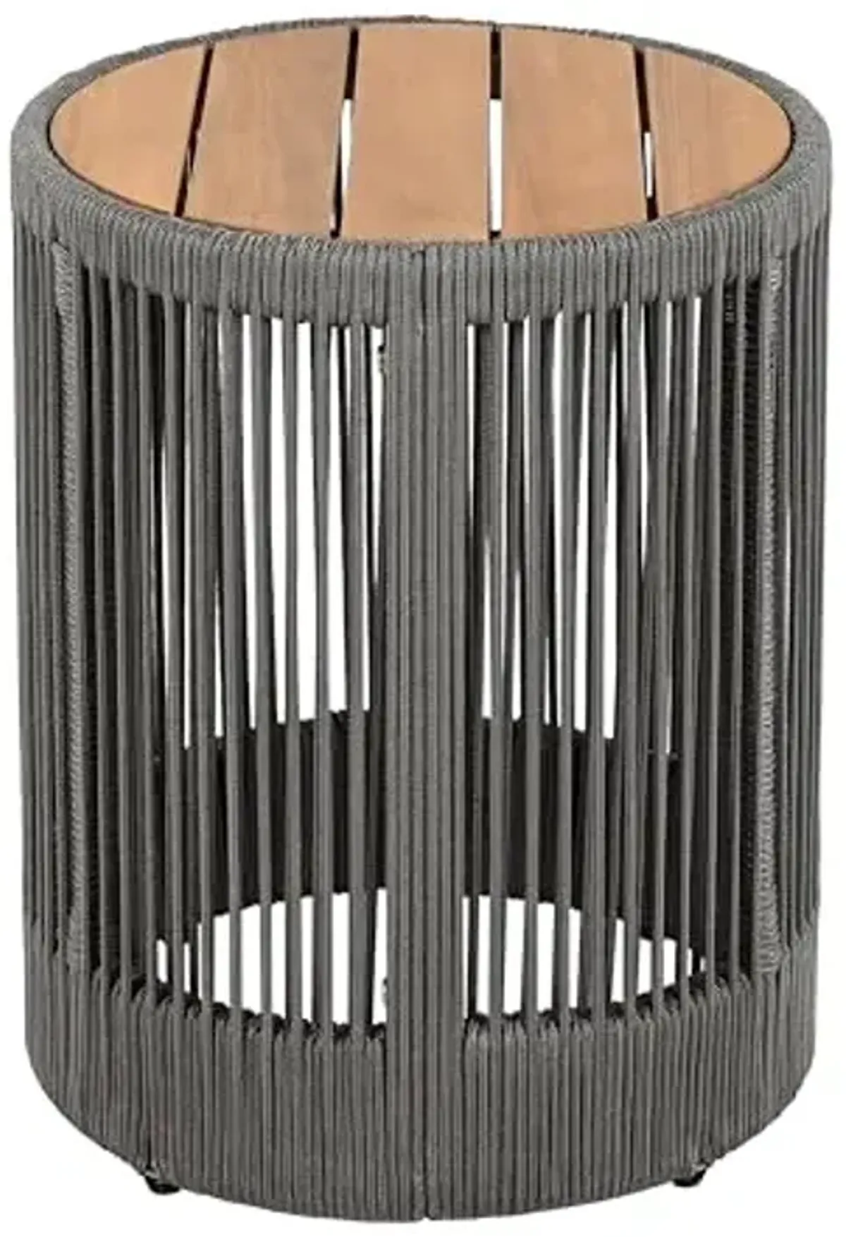 Christopher Knight Home Aueket Rustic Acacia Wood Side Table, 15" Round Farmhouse Outdoor Patio Sofa Side Table, Boho Home Decor, Iron Frame Rope Design, 175 lbs Capacity, Easy Assembly, Teak+ Gray