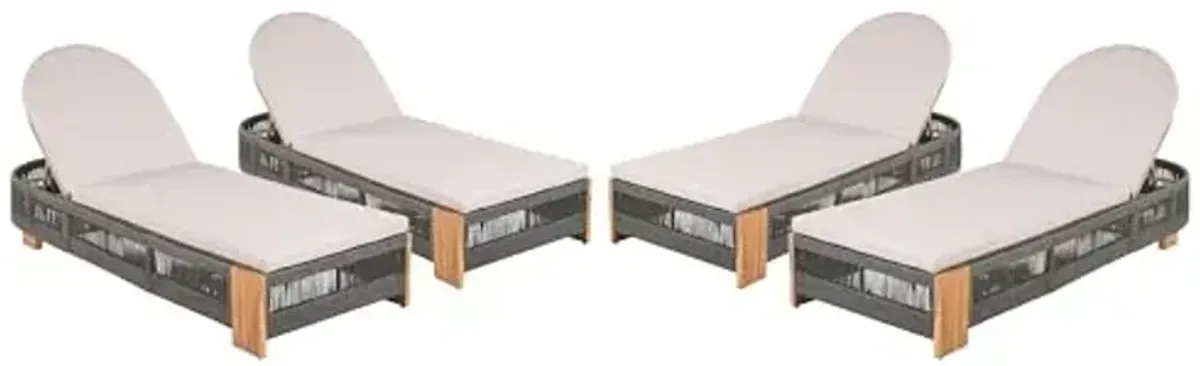 Christopher Knight Home Daskz Outdoor Chaise Lounge Chair Set of 4, Patio Outdoor Acacia Wood Chaise Lounge, Adjustable Backrest Poolside Beach Yard Recliner Chair, Rope Design, 79.5'', Teak+Gray