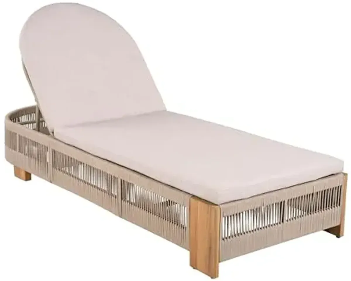 Christopher Knight Home Daskz Outdoor Chaise Lounge Chair, Patio Outdoor Acacia Wood Chaise Lounge, Adjustable Backrest Single Lounge Sofa, Poolside Beach Yard Seating, Rope Design, 79.5'', Teak+Beige