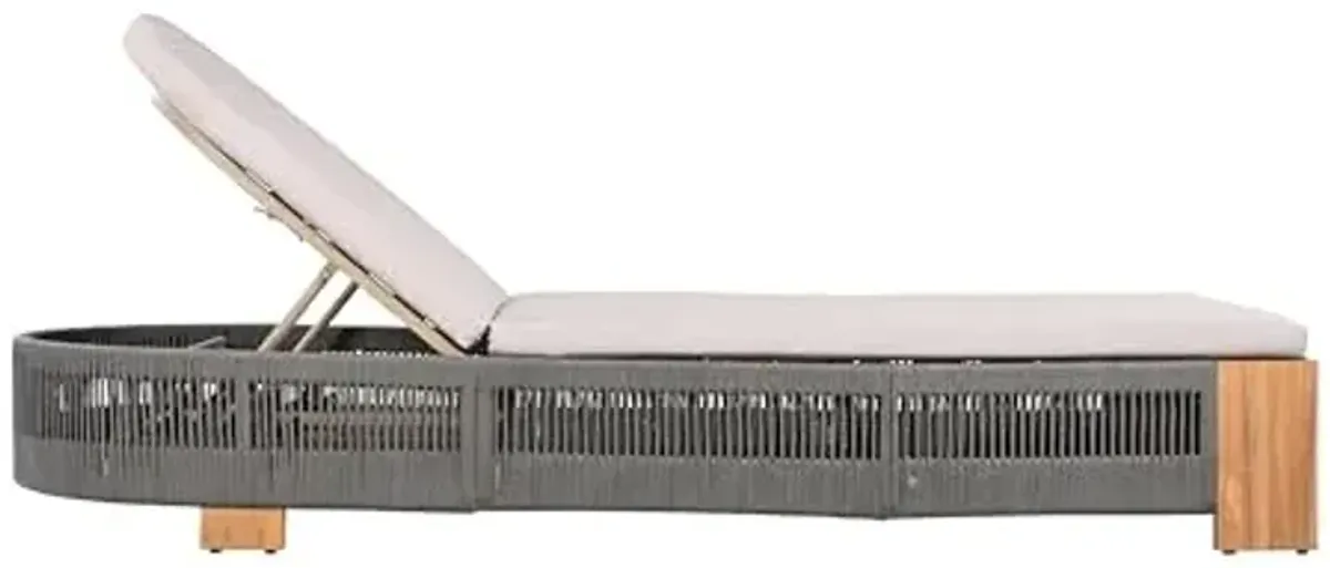 Christopher Knight Home Daskz Outdoor Chaise Lounge Chair, Patio Outdoor Acacia Wood Chaise Lounge, Adjustable Backrest Single Lounge Sofa, Poolside Beach Yard Seating, Rope Design, 79.5'', Teak+Gray