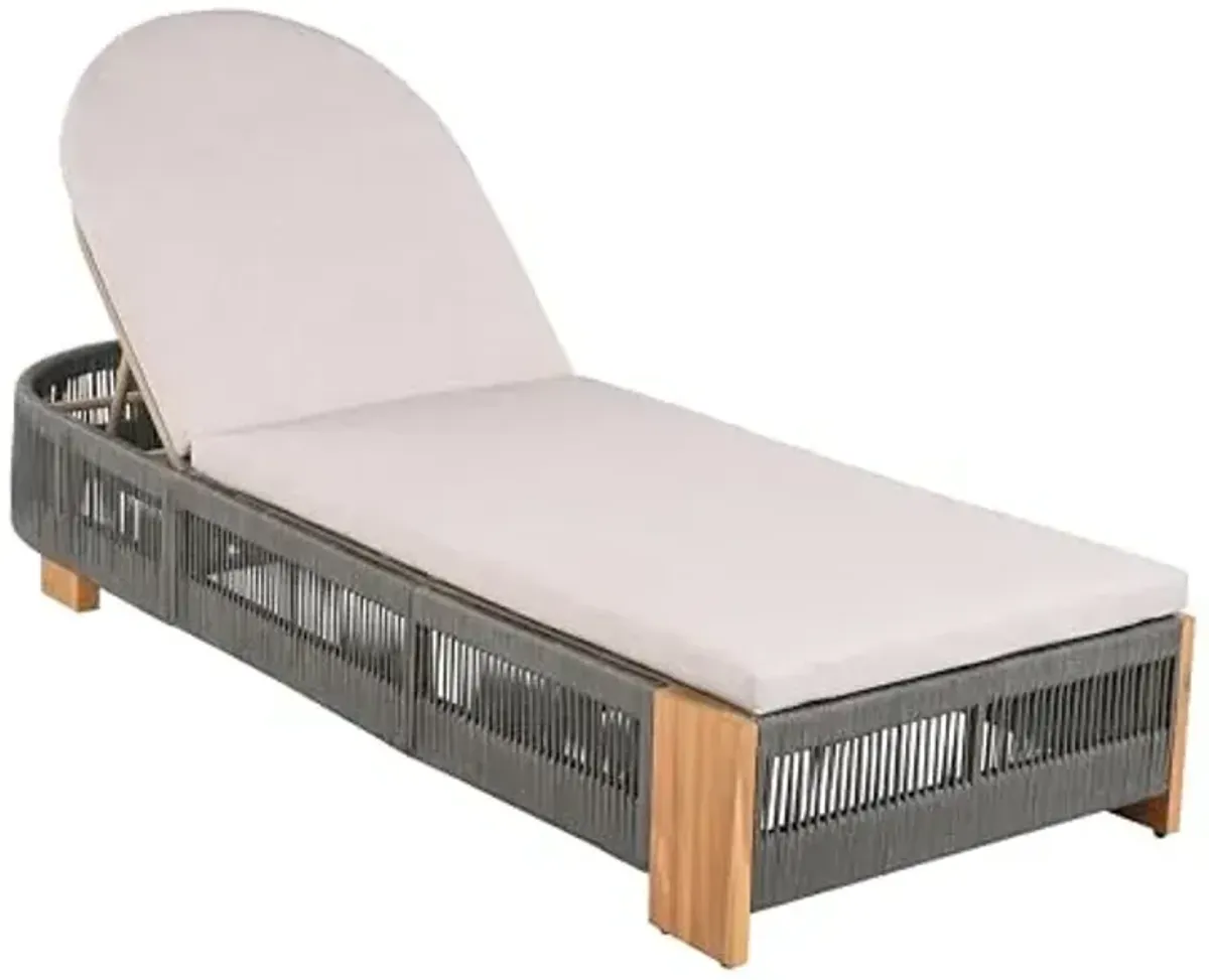 Christopher Knight Home Daskz Outdoor Chaise Lounge Chair, Patio Outdoor Acacia Wood Chaise Lounge, Adjustable Backrest Single Lounge Sofa, Poolside Beach Yard Seating, Rope Design, 79.5'', Teak+Gray