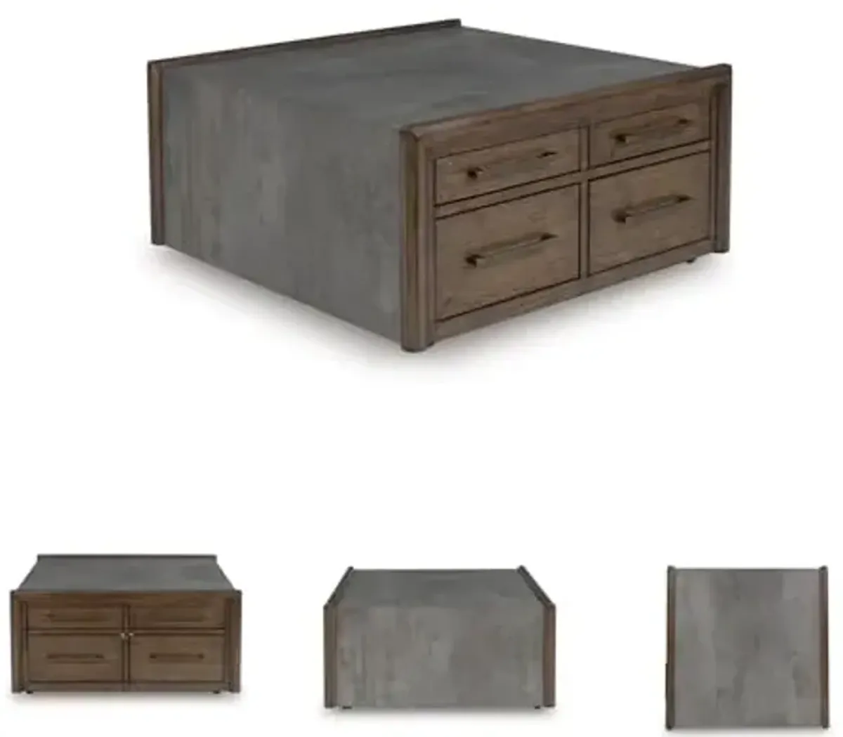 Signature Design by Ashley Kallenny Contemporary 8-Drawer Coffee Table with Faux Cement Top and Casters, Dark Brown & Gray