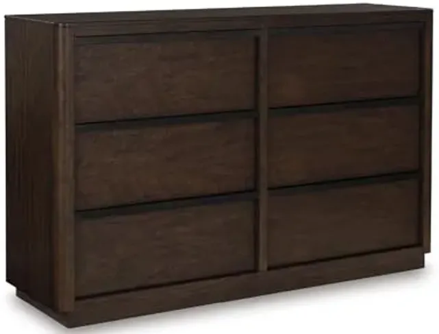 Signature Design by Ashley Kendamor Contemporary 6-Drawer Dresser, Felt-Lined Top Drawer & Easy Glides, Hardwood Solids, 63.38" W x 18" D x 40" H, Dark Brown