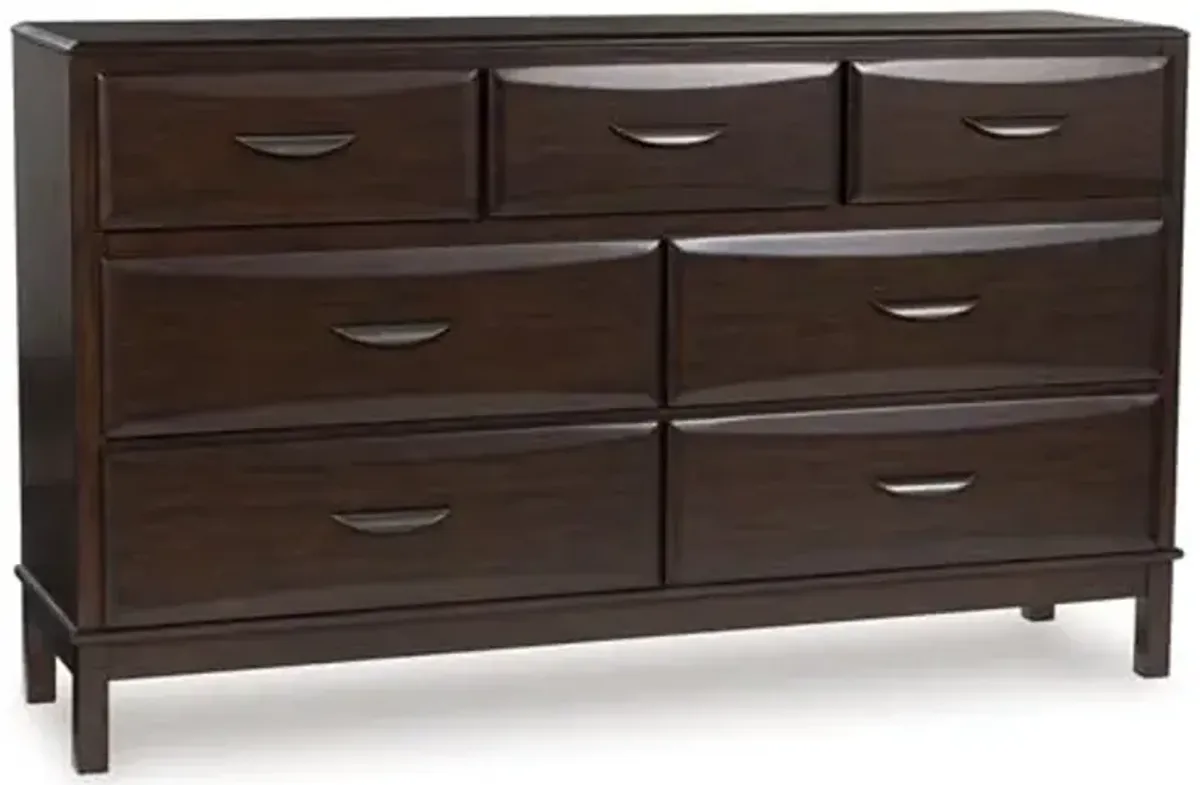 Signature Design by Ashley Vanmore Contemporary 7-Drawer Dresser with Felt-Lined Top Drawer and Easy Glide for Bedroom, Dark Brown