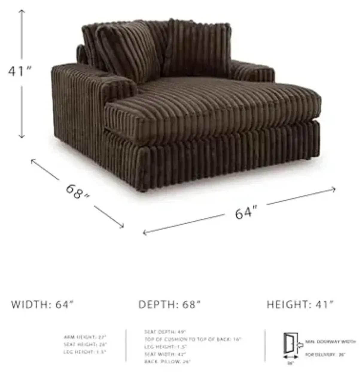 Signature Design by Ashley Midnight-Madness Contemporary Oversized Chaise with Reversible Cushions, USB Ports and Cup Holders, Dark Brown