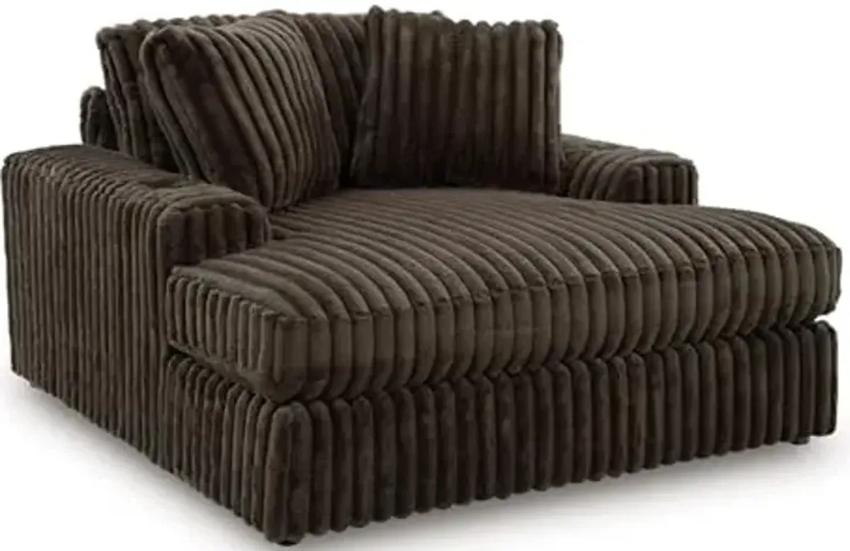 Signature Design by Ashley Midnight-Madness Contemporary Oversized Chaise with Reversible Cushions, USB Ports and Cup Holders, Dark Brown