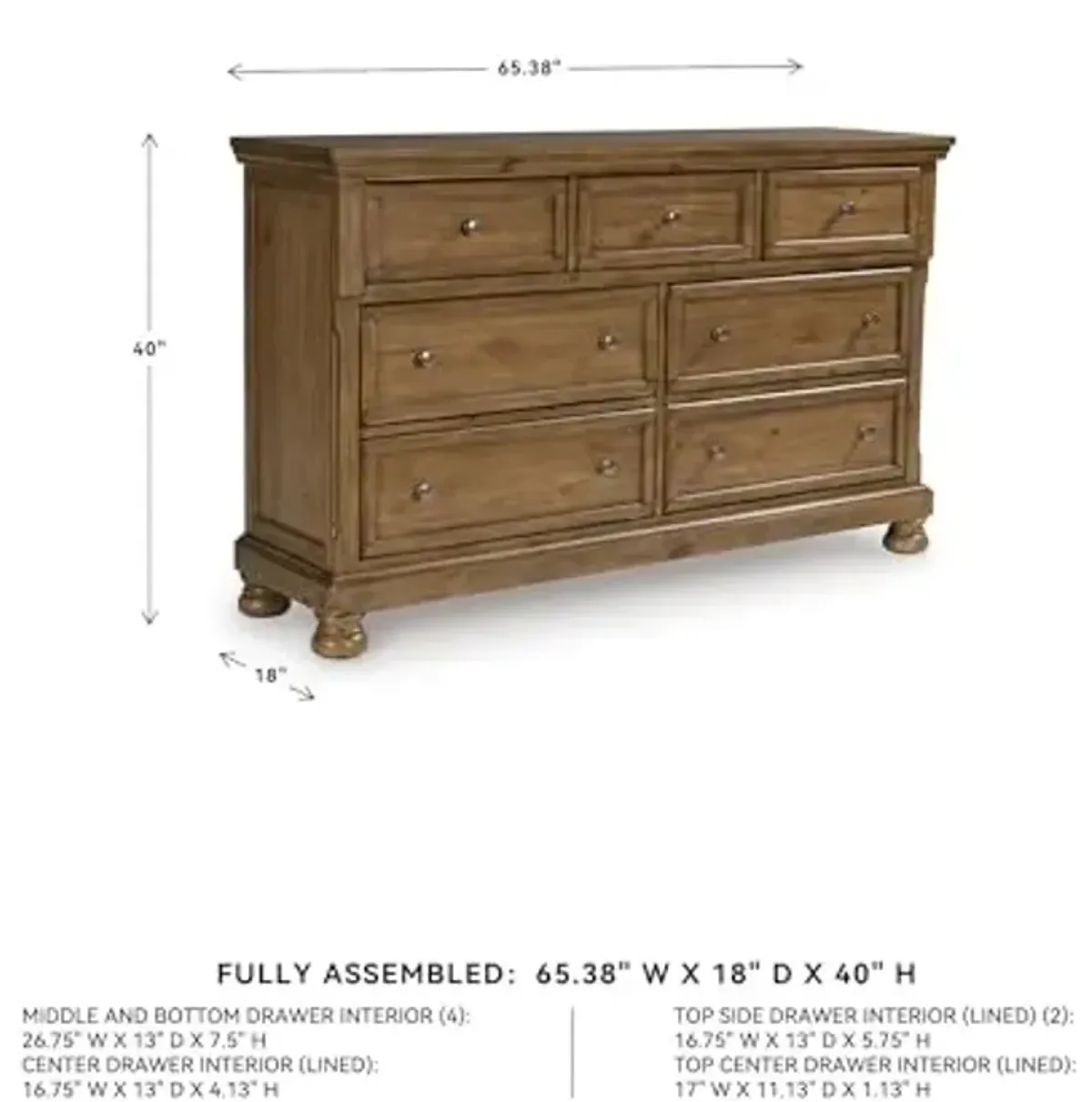 Signature Design by Ashley Glarrison Farmhouse Soft-Close 7-Drawer Dresser with Felt-Lined Top Drawer and Easy Glide for Bedroom, Light Brown