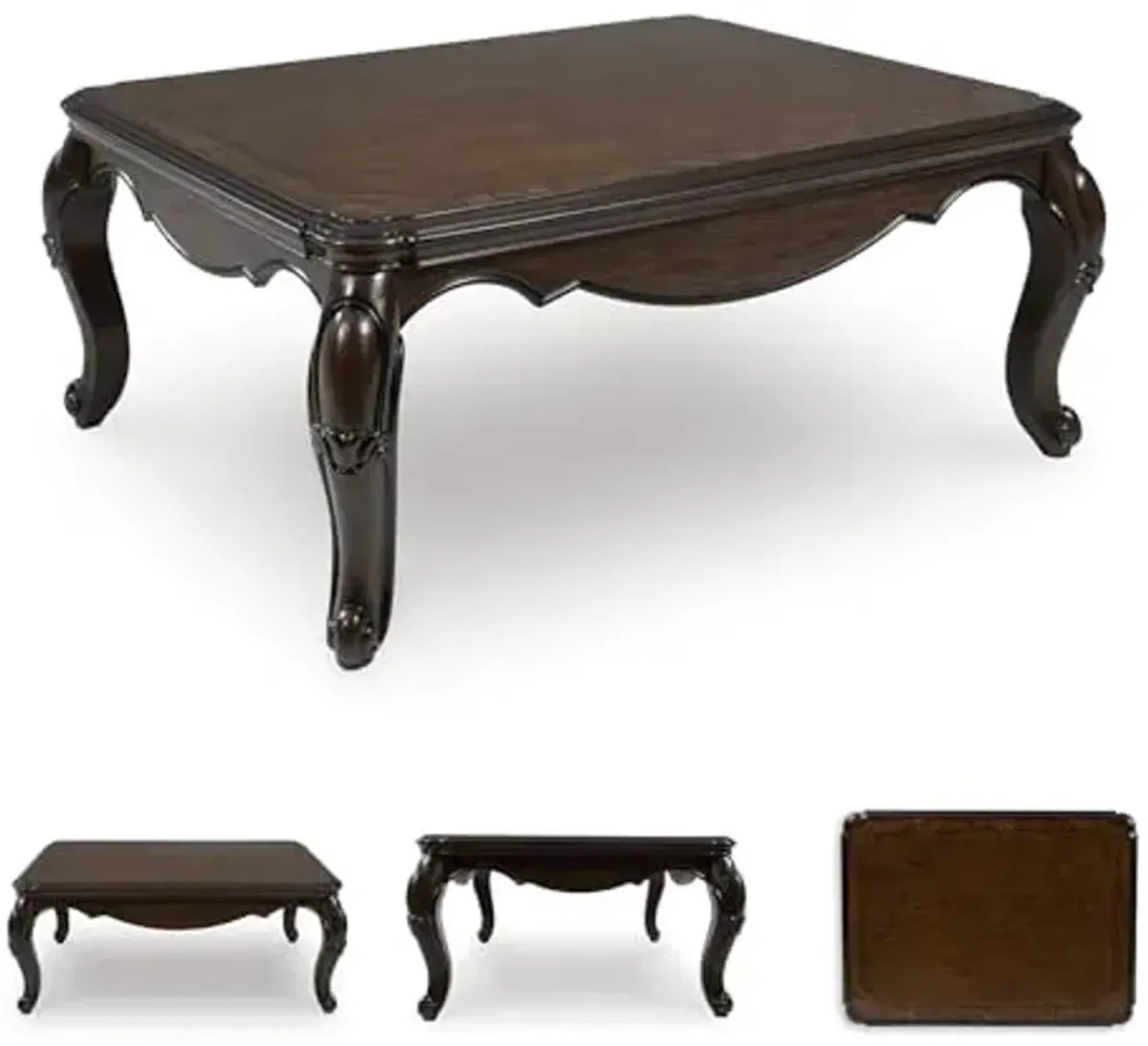 Signature Design by Ashley Maylee Classic Coffee Table with Cabriole Legs, Dark Brown