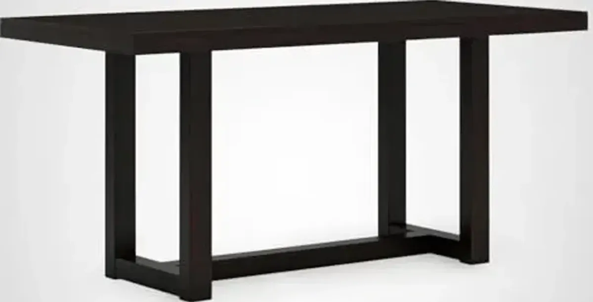 Signature Design by Ashley Neymorton Modern Counter Height Dining Table with Trestle Base, Thick Top Profile, Mango Veneer, Dark Brown Finish, Seats 4