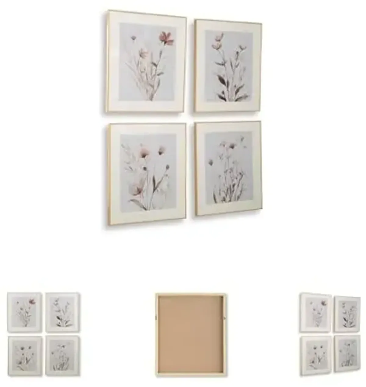 Signature Design by Ashley Chettings Classic Botanical Wall Art 23 x 27 Inches, Set of 4, Red & Gray