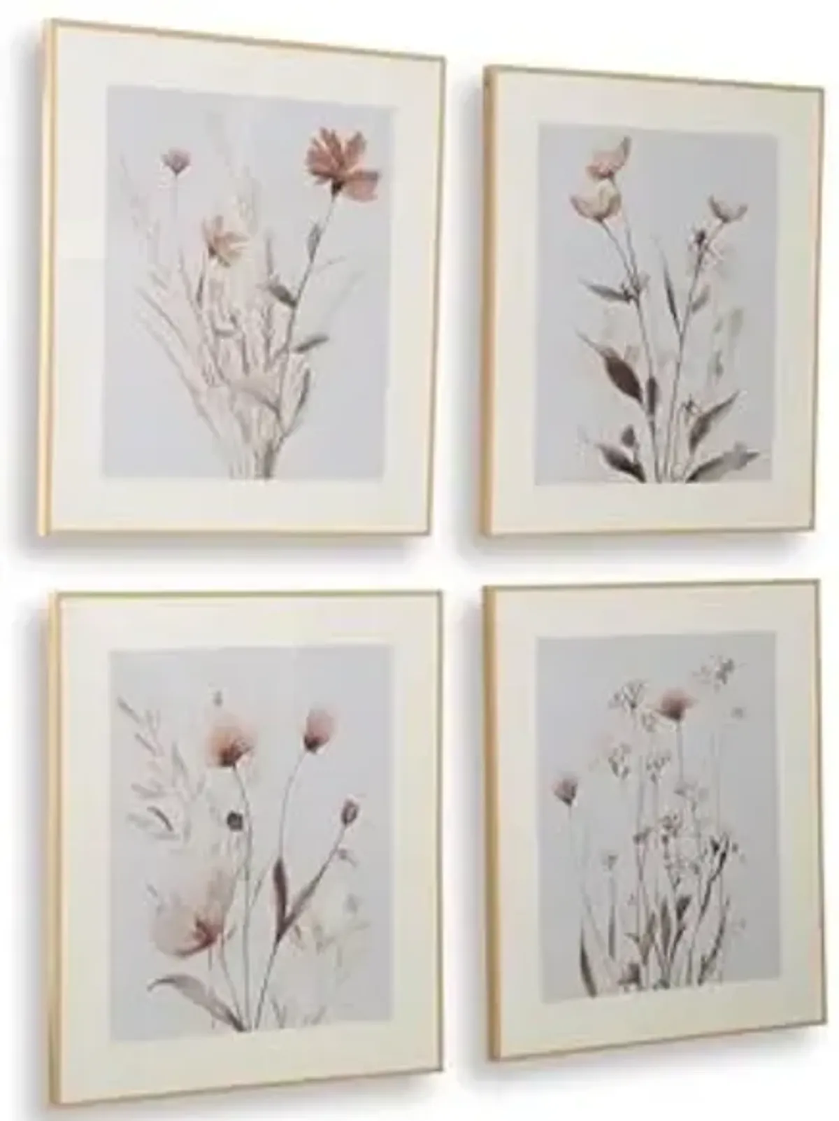 Signature Design by Ashley Chettings Classic Botanical Wall Art 23 x 27 Inches, Set of 4, Red & Gray