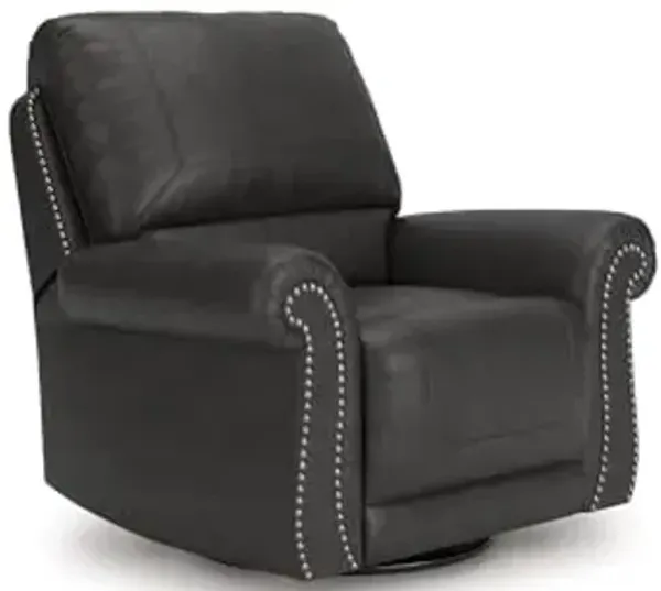 Signature Design by Ashley Shadsburne Classic Faux Leather Manual Rocker Swivel Glider Recliner with Nailhead Trim, Reinforced Frame and Metal Seat Box, 360-Degree Swivel, Black