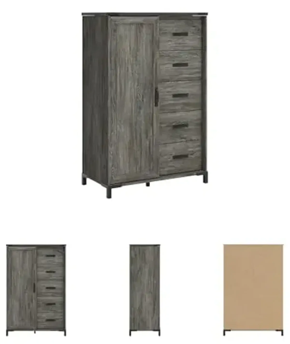 Signature Design by Ashley Frandern Vintage 5-Drawer Dressing Chest with Shelves Behind Hinged Cabinet for Bedroom, Gray