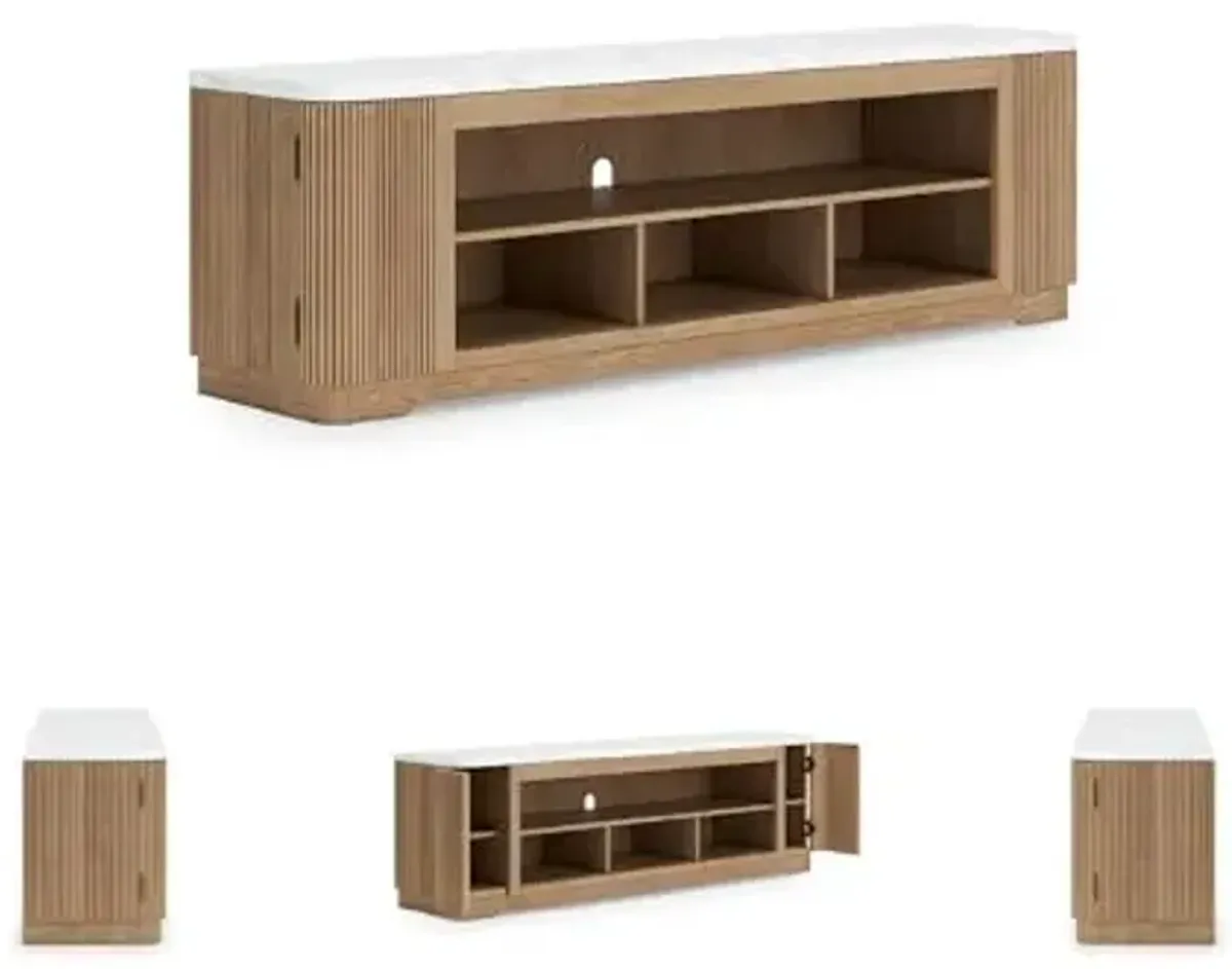 Signature Design by Ashley Camdill Contemporary 80" TV Stand for TVs up to 91" with Adjustable Shelves and Wire Management, Light Brown