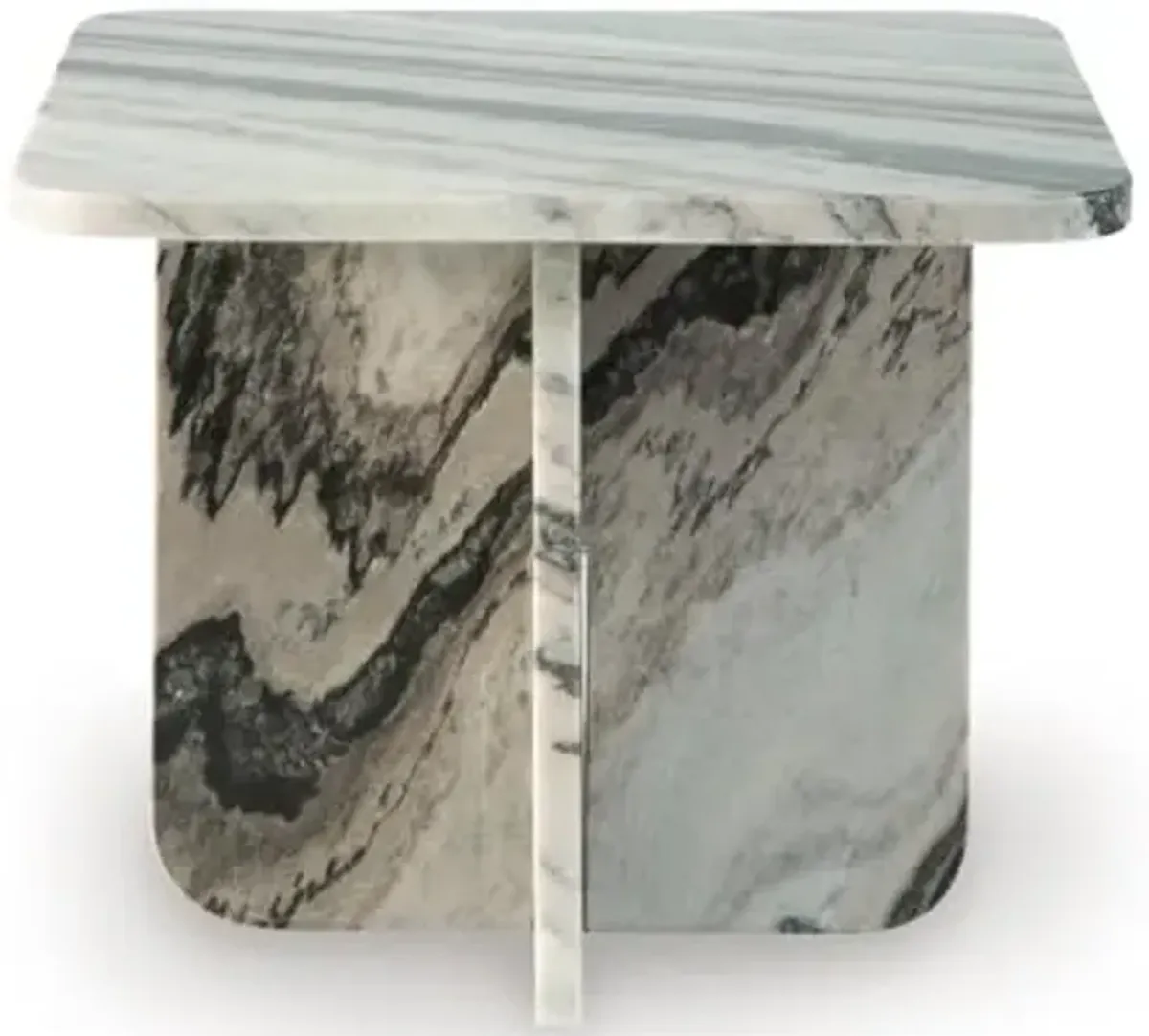 Signature Design by Ashley Baretton Contemporary Marble Accent Coffee Table with Cross Pedestal Base, Black & White