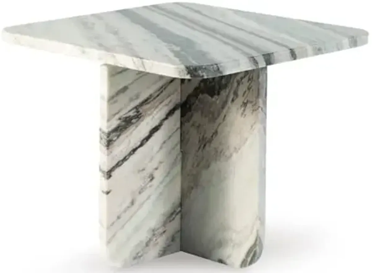 Signature Design by Ashley Baretton Contemporary Marble Accent Coffee Table with Cross Pedestal Base, Black & White