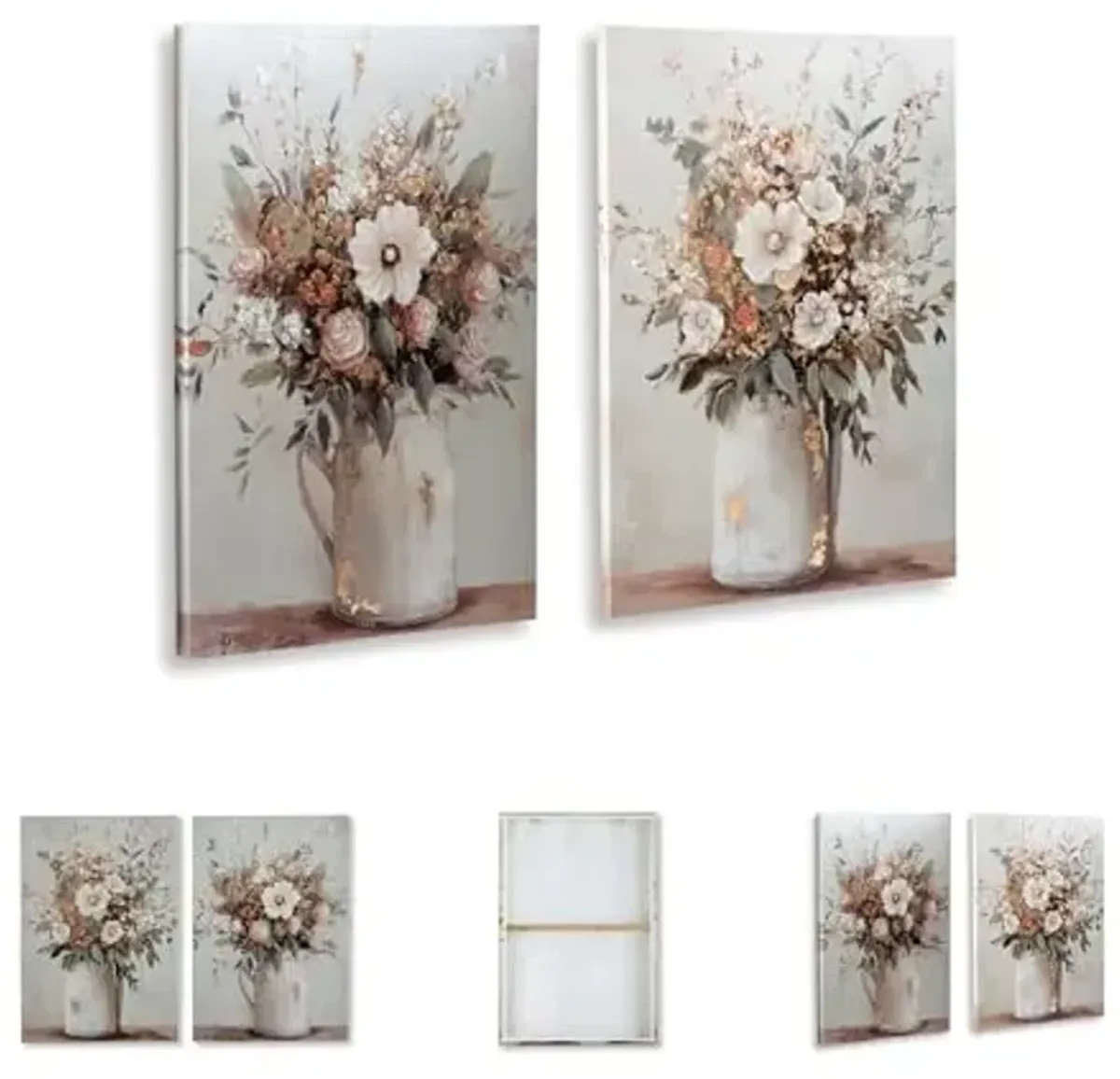 Signature Design by Ashley Faisaldon Farmhouse Hand Painted Flower Wall Art 25 x 36 Inches, Set of 2, Pink & Green