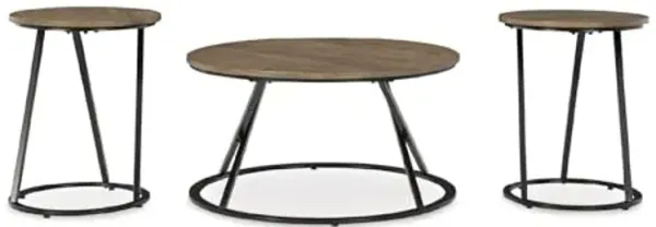 Signature Design by Ashley Cassbryn Contemporary Table Set with Metal Cross Base, Set of 3, Light Brown & Black