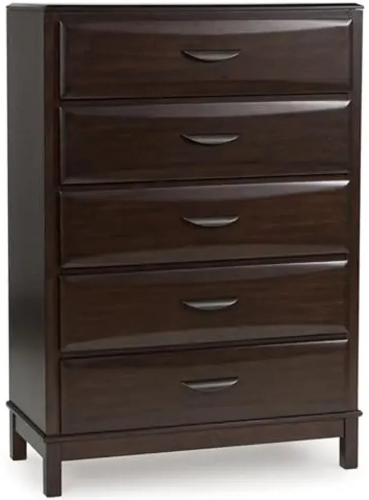 Signature Design by Ashley Vanmore Contemporary 5-Drawer Chest with Felt-Lined Top Drawer and Easy Glide for Bedroom, Dark Brown