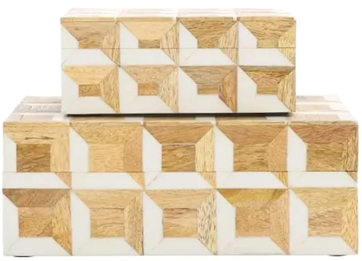 SAFAVIEH Home Collection Lori Antique Ivory & Natural Brown Decor Box Set 2 (Fully Assembled)