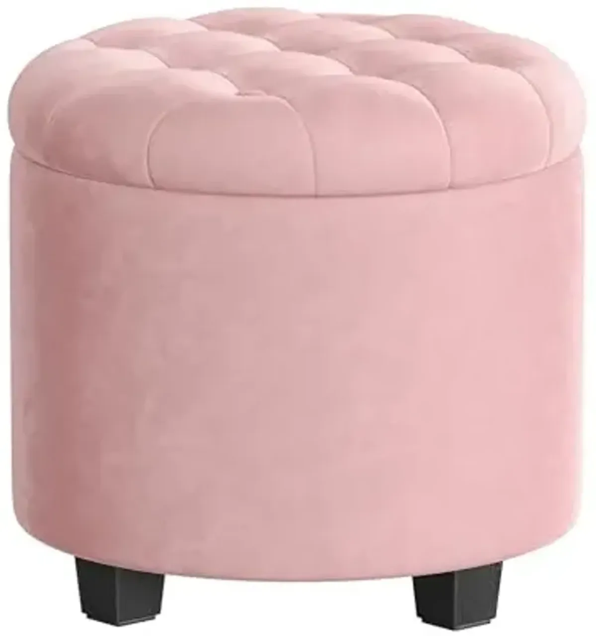 SONGMICS Round Ottoman, Ottoman with Storage, 17.7 x 17.7 x 17.5 Inches, Foot Rest with Legs, Velvet, Load up to 330 lb, for Living Room, Bedroom, Jelly Pink ULOM012R01