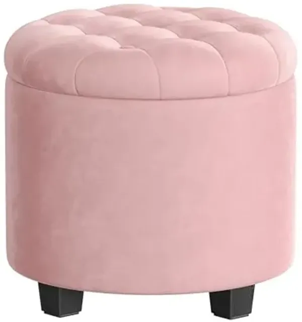 SONGMICS Round Ottoman, Ottoman with Storage, 17.7 x 17.7 x 17.5 Inches, Foot Rest with Legs, Velvet, Load up to 330 lb, for Living Room, Bedroom, Jelly Pink ULOM012R01