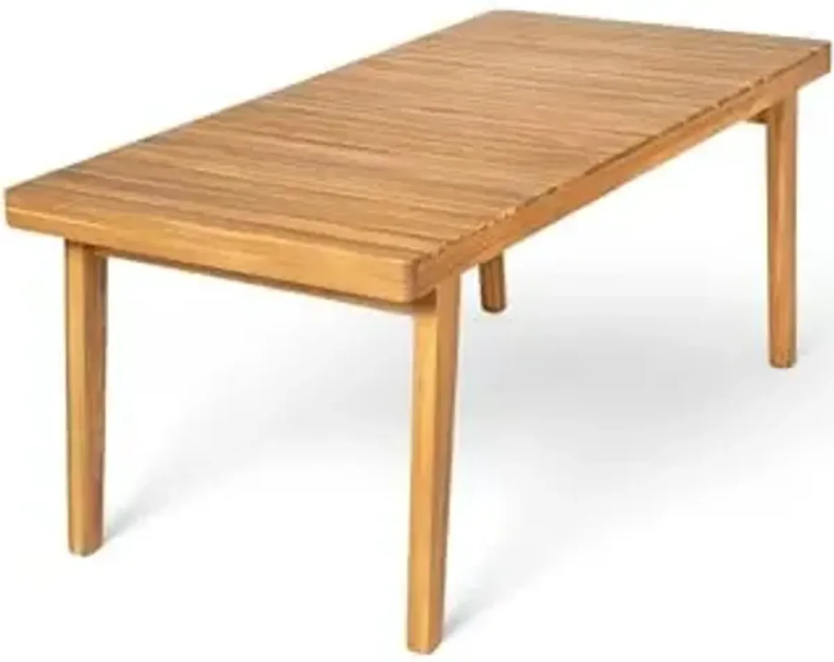 Christopher Knight Home Hobson Acacia Wood Outdoor Dining Table for 6, Wooden Patio Farmhouse Dining Table, Rectangle Slatted Top for Outdoor Gatherings, Natural Finish