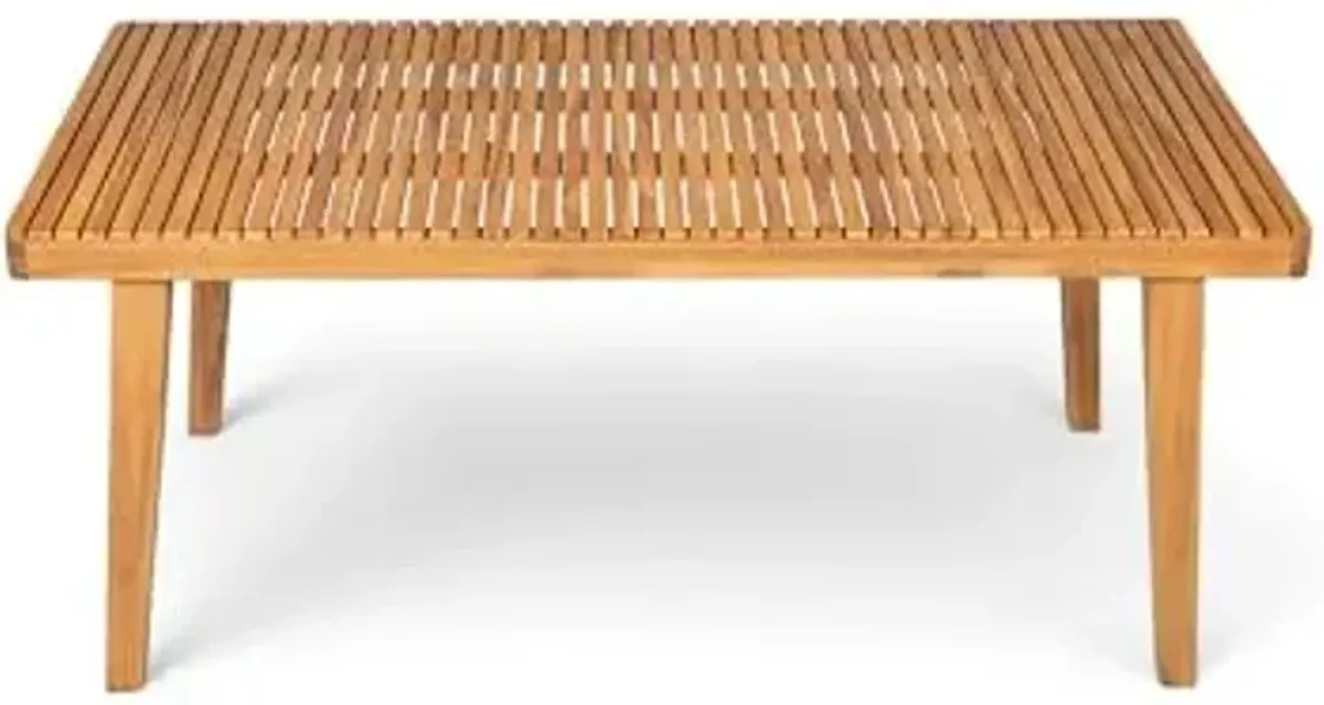 Christopher Knight Home Hobson Acacia Wood Outdoor Dining Table for 6, Wooden Patio Farmhouse Dining Table, Rectangle Slatted Top for Outdoor Gatherings, Natural Finish
