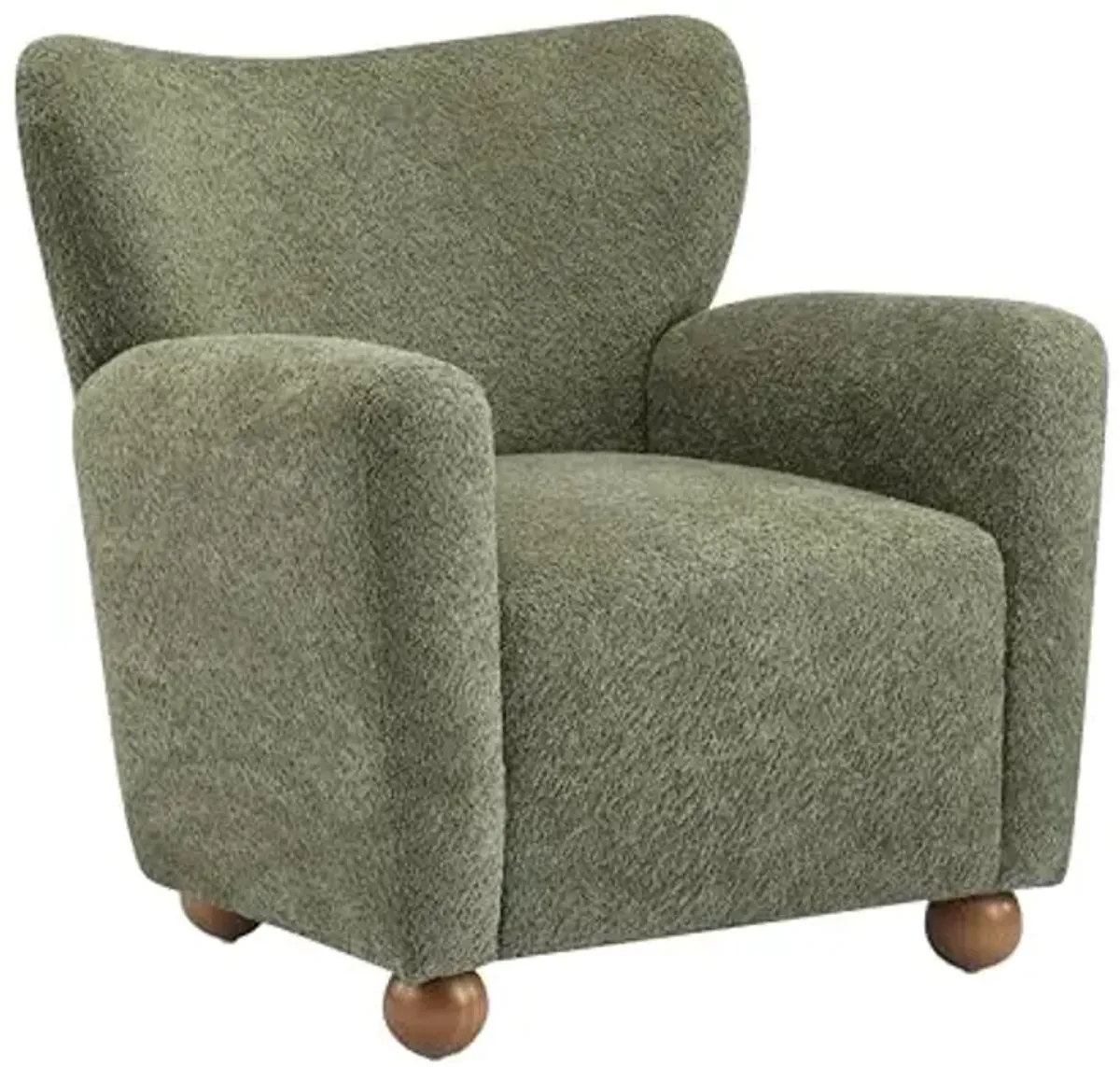 Christopher Knight Home Lindy Wingback Accent Chair, Upholstered Armchair with Rounded Wooden Legs, Curved Backrest Single Sofa, Soft Cushion Seating, Comfy Lounge Chair for Living Room, Olive Green
