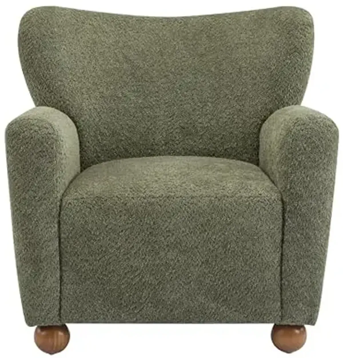 Christopher Knight Home Lindy Wingback Accent Chair, Upholstered Armchair with Rounded Wooden Legs, Curved Backrest Single Sofa, Soft Cushion Seating, Comfy Lounge Chair for Living Room, Olive Green