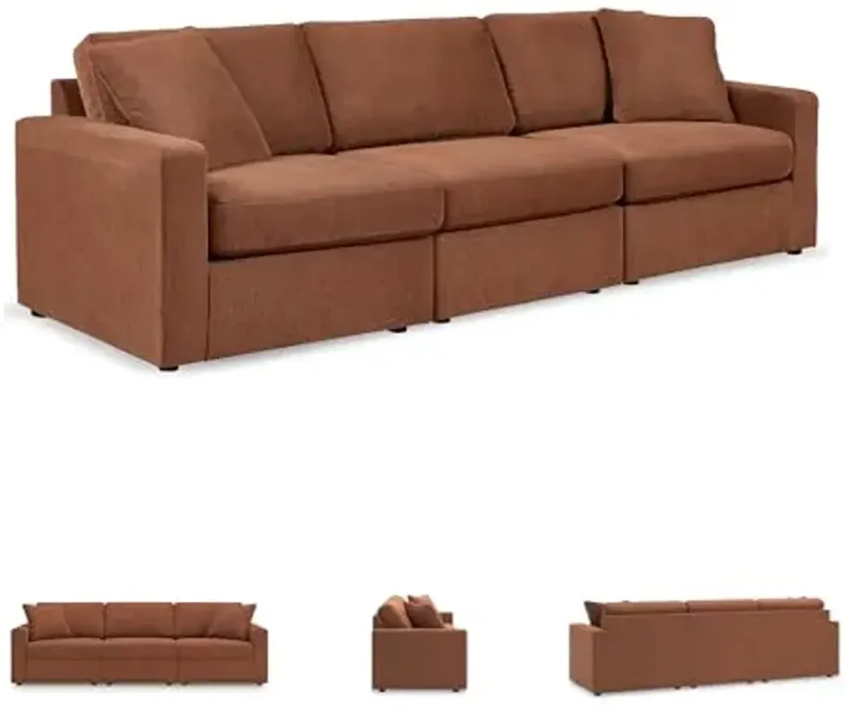 Signature Design by Ashley Modmax Modern Modular Stain Resistant 3-Piece Sofa with Removable Covers and 2 Accent Pillows, Orange