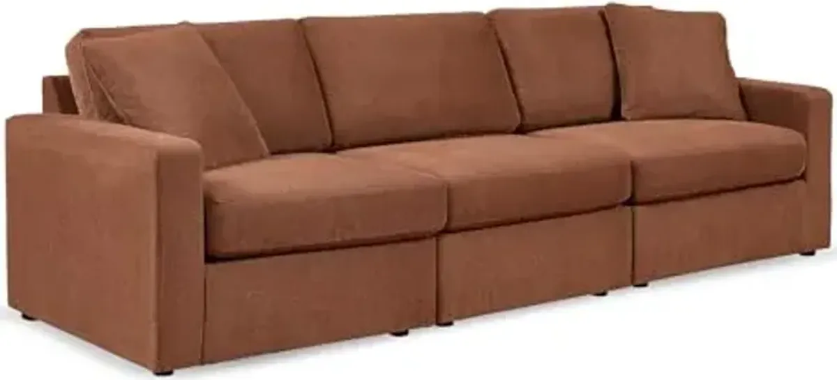 Signature Design by Ashley Modmax Modern Modular Stain Resistant 3-Piece Sofa with Removable Covers and 2 Accent Pillows, Orange