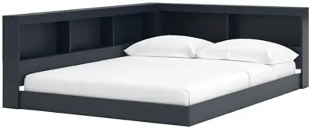 Signature Design by Ashley Simmenfort Transitional Full Bookcase Storage Floor Bed with USB Ports, Power Cord Included, UL Listed, Wood, Foundation or Box Spring Not Needed, Blue, Navy Blue