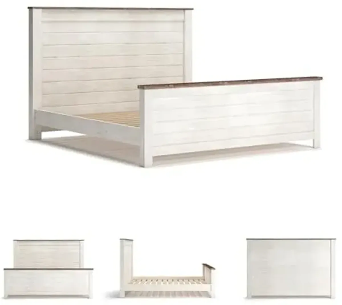 Signature Design by Ashley Willowton Casual California King Panel Bed with Metal Slats, Foundation or Box Spring Needed, Whitewash