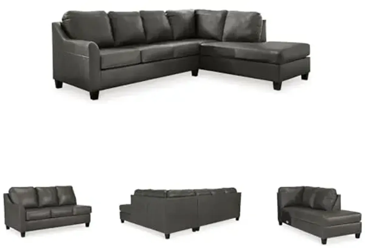 Signature Design by Ashley Valderno Contemporary L-Shaped Leather Match 2-Piece Sectional with Chaise and Loose Seat Cushions, Gray