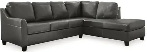 Signature Design by Ashley Valderno Contemporary L-Shaped Leather Match 2-Piece Sectional with Chaise and Loose Seat Cushions, Gray