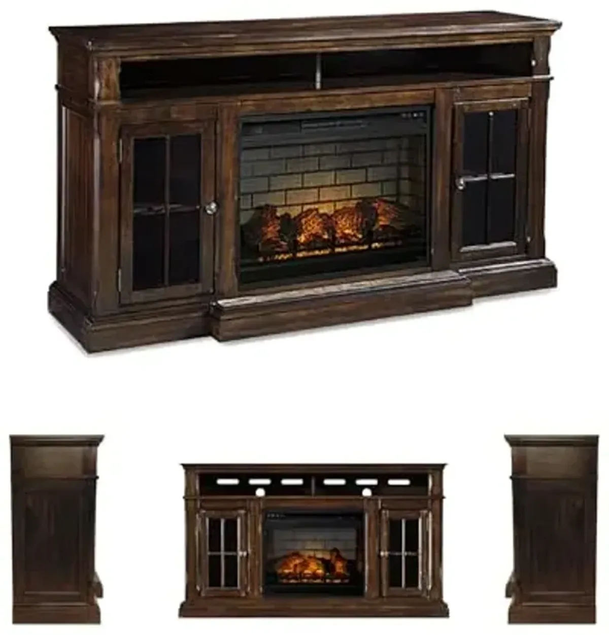 Signature Design by Ashley Roddinton Traditional 72" TV Stand with Electric Fireplace for TVs up to 82", Dark Brown