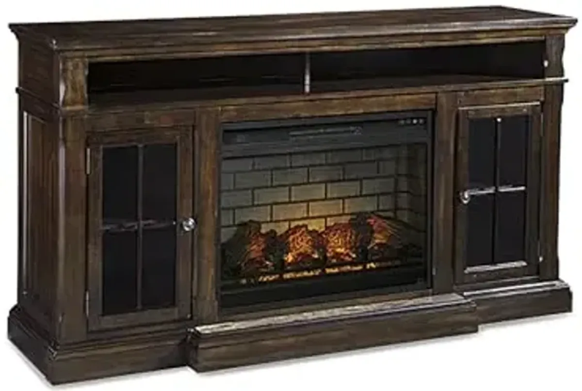 Signature Design by Ashley Roddinton Traditional 72" TV Stand with Electric Fireplace for TVs up to 82", Dark Brown