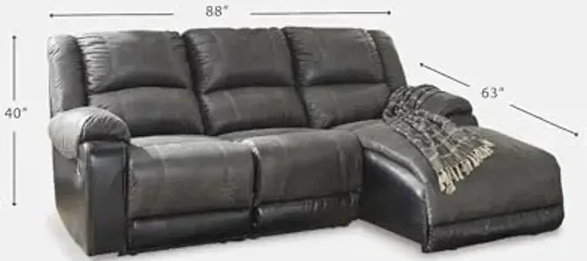Signature Design by Ashley Nantahala Contemporary L-Shaped Faux Leather Wall Hugger 3-Piece Reclining Sectional with Chaise, Gray