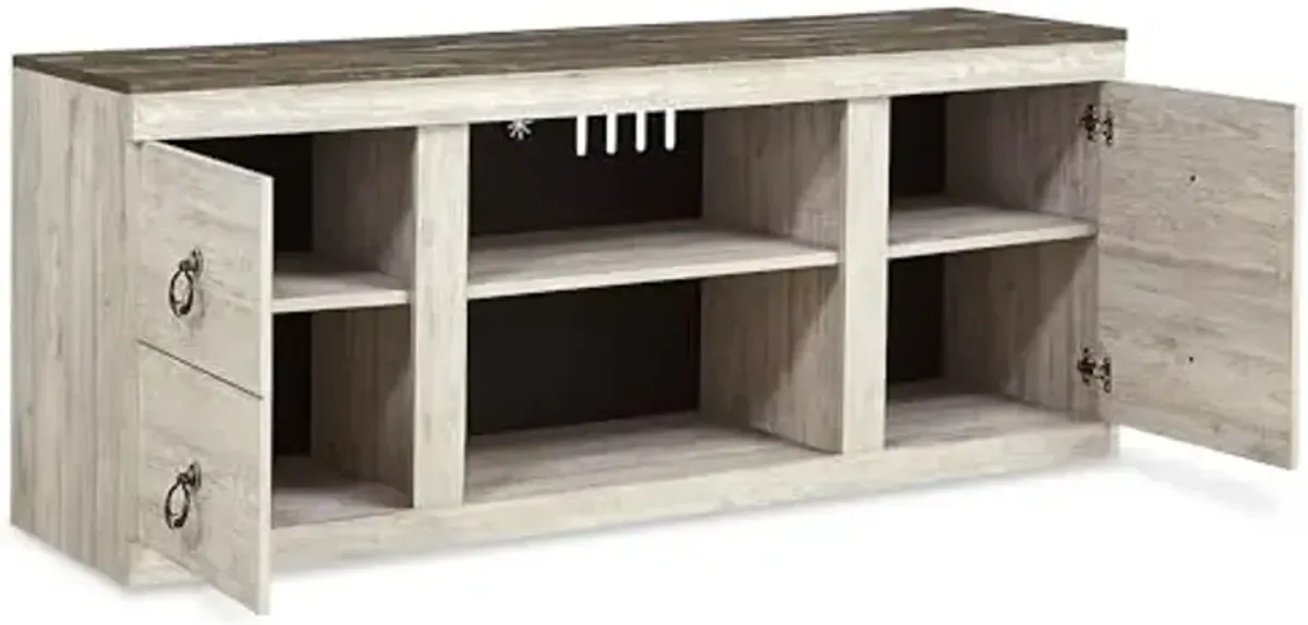 Signature Design by Ashley Willowton Cottage 60" TV Stand with Electric Fireplace for TVs up to 69", Whitewash