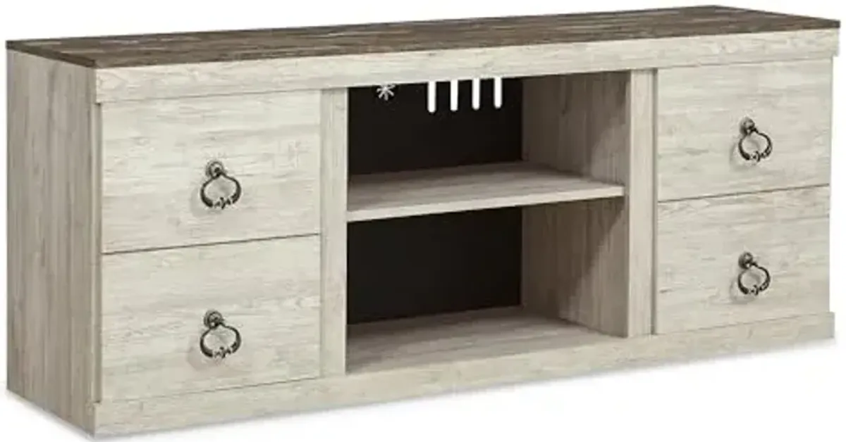 Signature Design by Ashley Willowton Cottage 60" TV Stand with Electric Fireplace for TVs up to 69", Whitewash