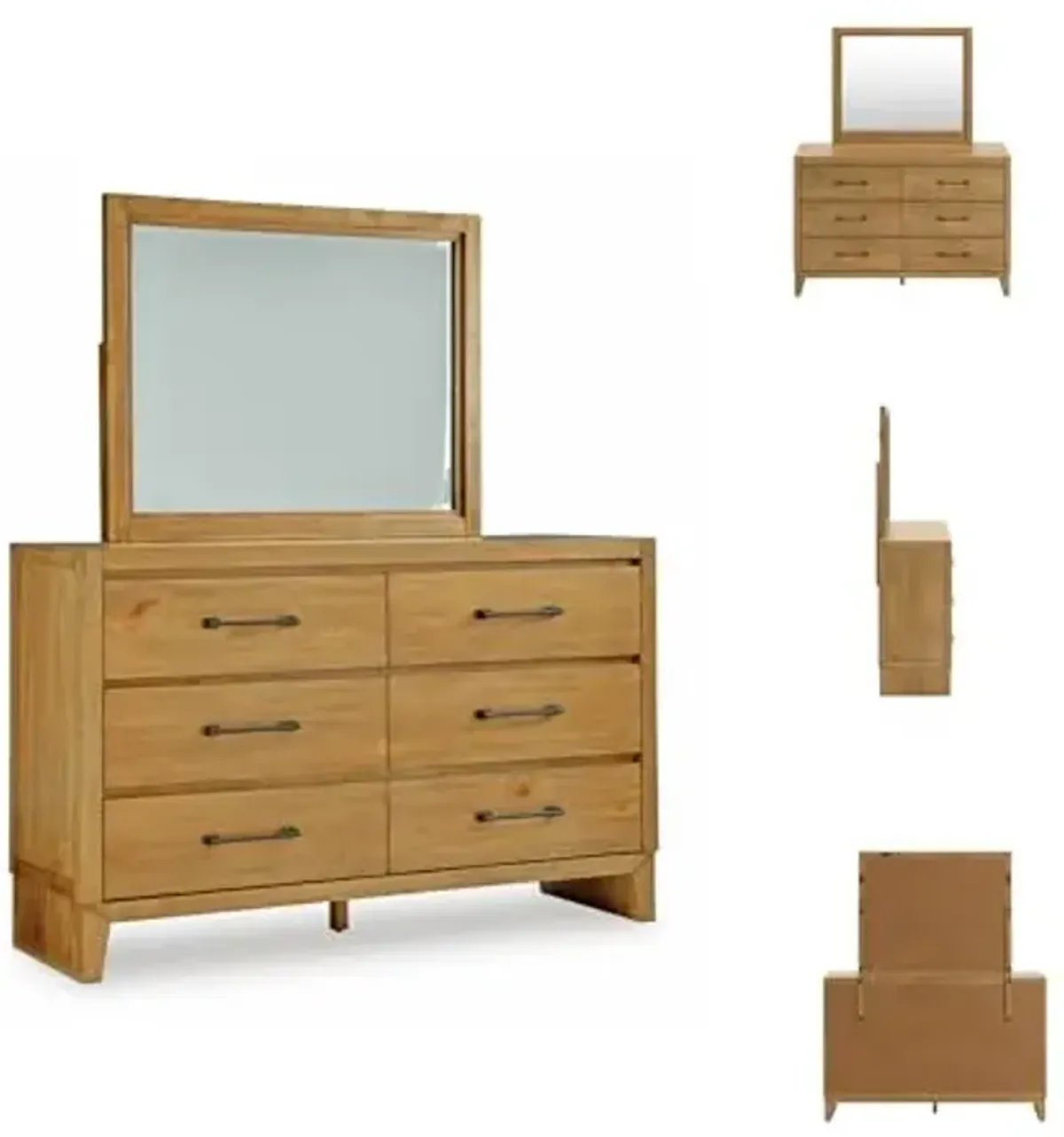 Signature Design by Ashley Sherbana Casual 6-Drawer Dresser and Mirror with Safety Stop and Felt-Lined Top Drawer, Light Brown