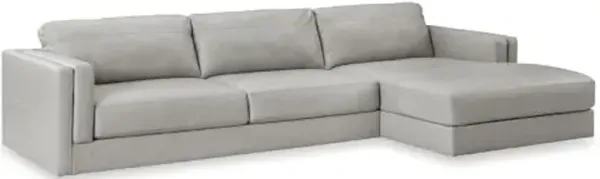 Signature Design by Ashley Amiata Modern L-Shaped Leather Match 2-Piece Sectional with Chaise, Light Gray