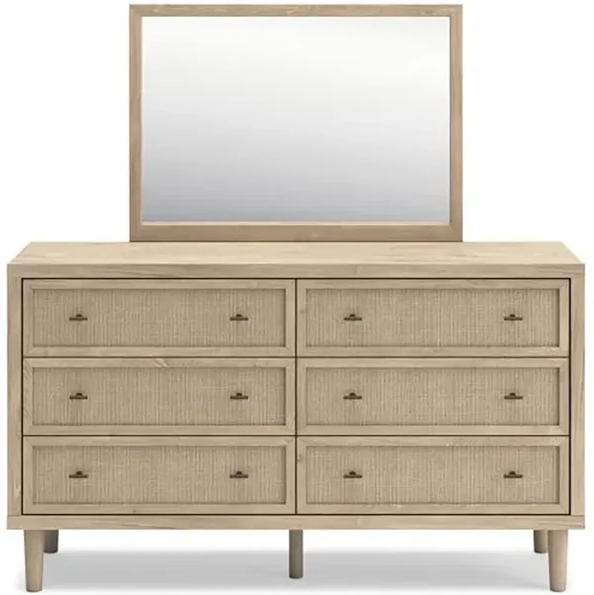Signature Design by Ashley Cielden French Country 6-Drawer Dresser and Mirror with Safety Stop, Light Brown